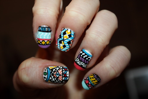 Aztec Nails. Snowflake nails (in honor of our never ending winter)